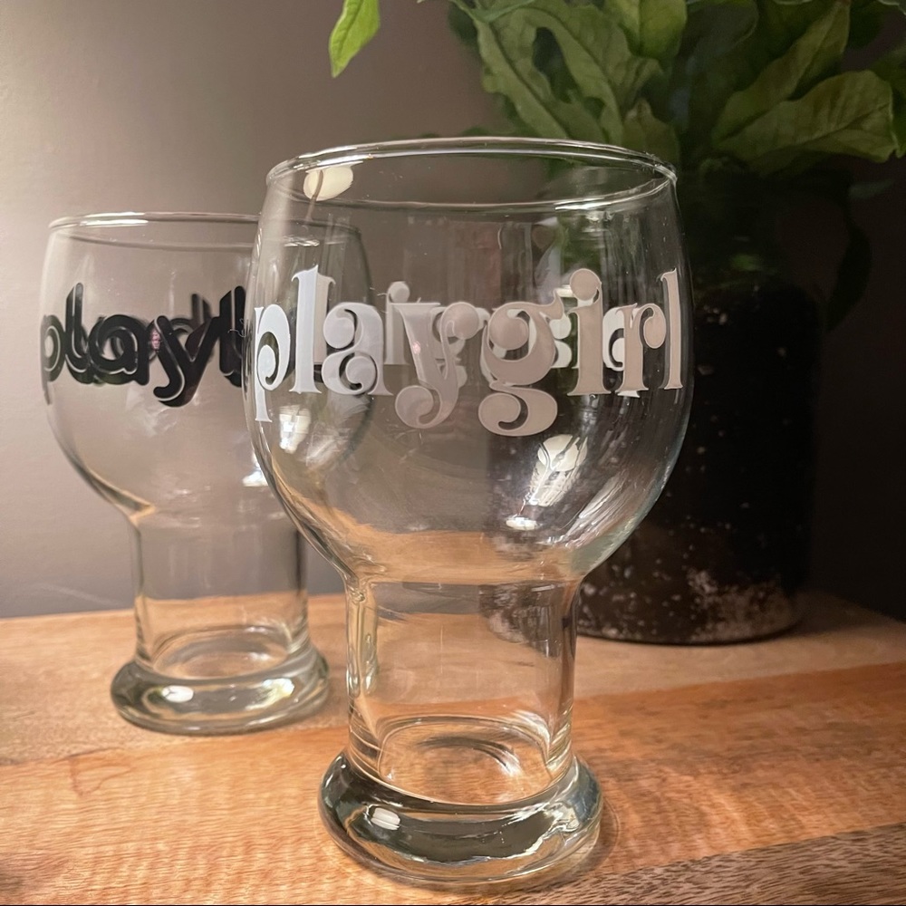 Vintage Playboy/Playgirl His & Hers Goblet Glasses